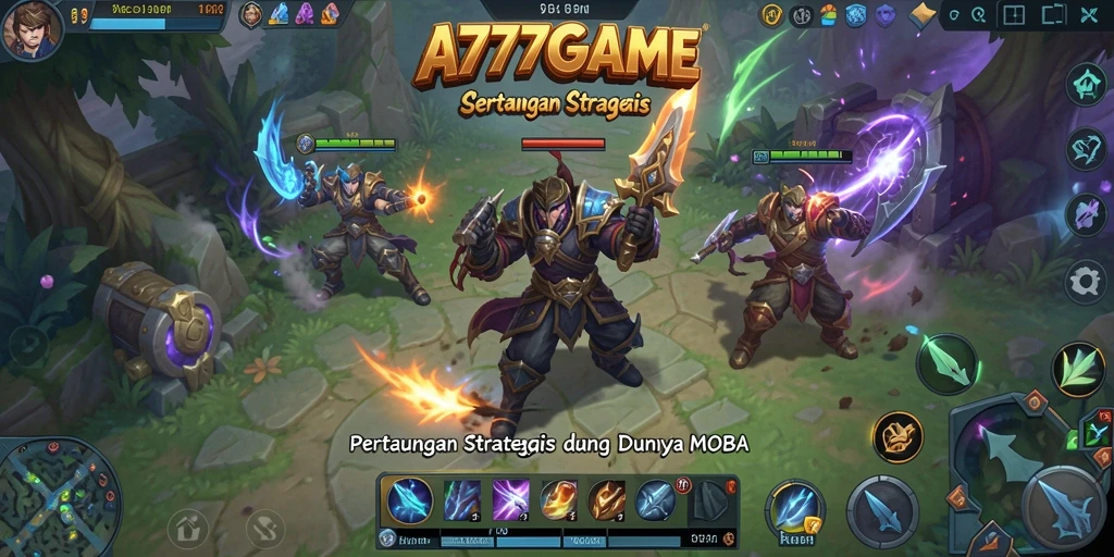 Gameplay seru A777GAME dengan pertarungan MOBA yang menegangkan.