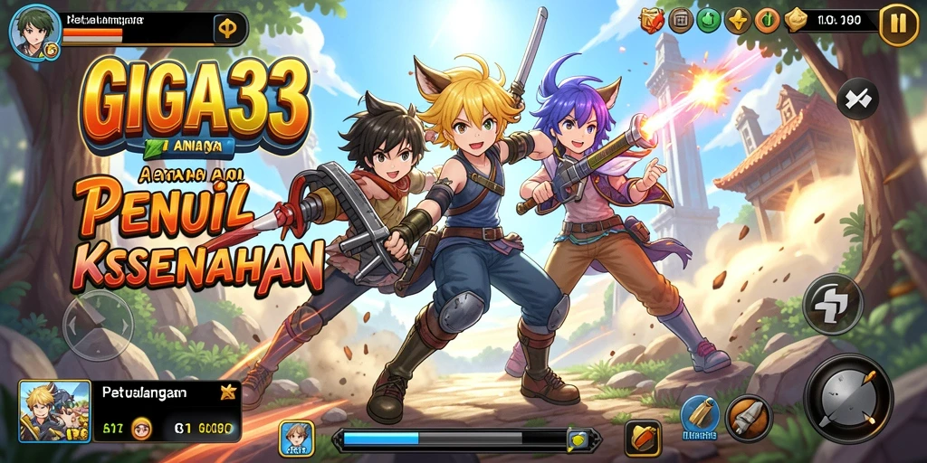 Tampilan gameplay GIGA33 yang penuh aksi dan karakter anime.