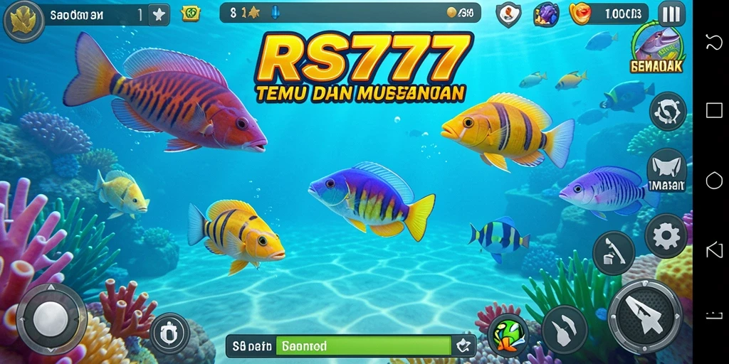 Tampilan gameplay RS777 dengan ikan yang beragam dan senjata menembak.