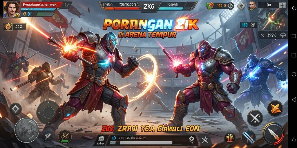 Screenshot gameplay ZK6 yang menampilkan pertarungan intens dan dinamis.